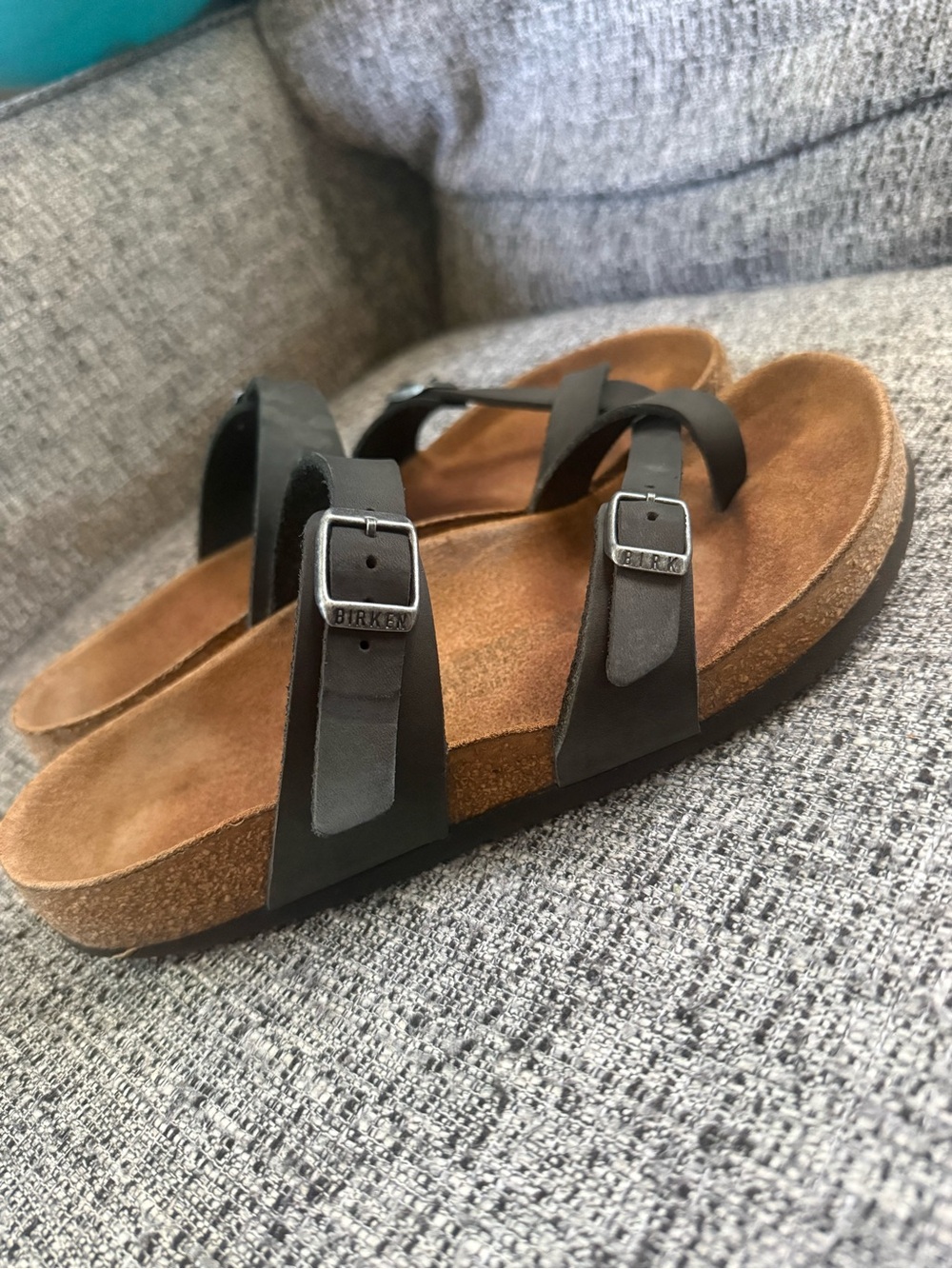 Birkenstock Black Two-Strap Cork Footbed Sandals